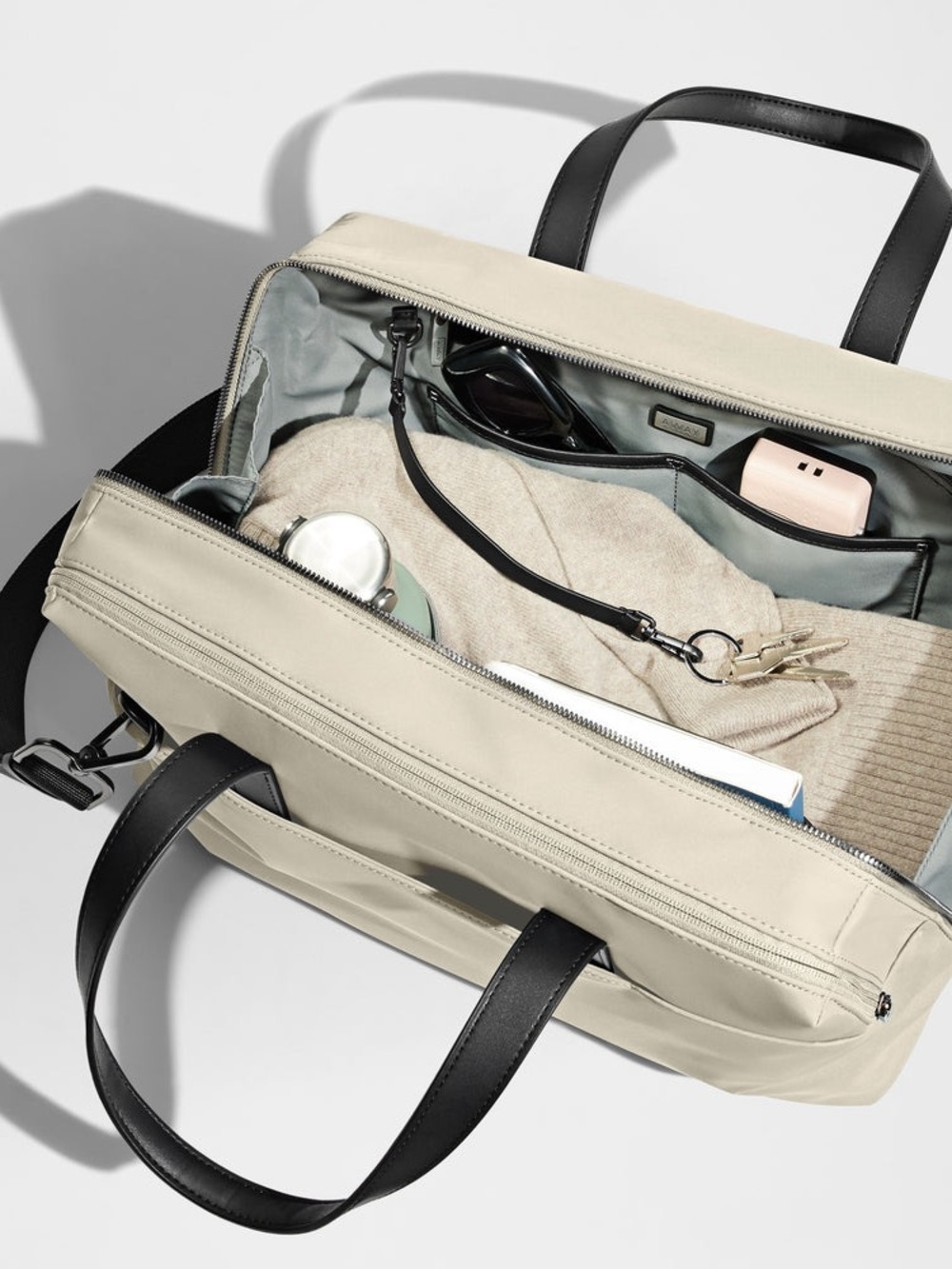 Away Cream Travel Duffel with Black Leather Handles - Picture 3 of 10